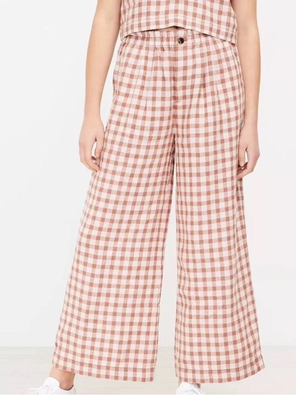Lou & Grey Tan and Cream Gingham wide Leg Pants